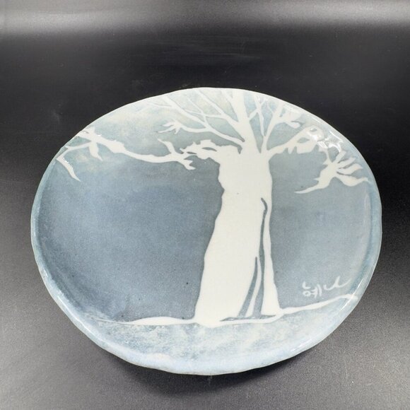 Vintage Oriental Hand Made Studio Pottery Dish Plate Tree Scene Artist Signed - Picture 12 of 14